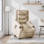 vidaXL Fotoliu electric de masaj rabatabil cu ridicare, crem, textil vidaXL Fotoliu electric de masaj rabatabil cu ridicare, crem, textil