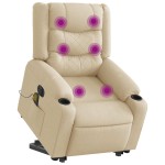 vidaXL Fotoliu electric de masaj rabatabil cu ridicare, crem, textil vidaXL Fotoliu electric de masaj rabatabil cu ridicare, crem, textil