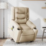 vidaXL Fotoliu electric de masaj rabatabil cu ridicare, crem, textil vidaXL Fotoliu electric de masaj rabatabil cu ridicare, crem, textil