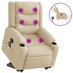 vidaXL Fotoliu electric de masaj rabatabil cu ridicare, crem, textil vidaXL Fotoliu electric de masaj rabatabil cu ridicare, crem, textil