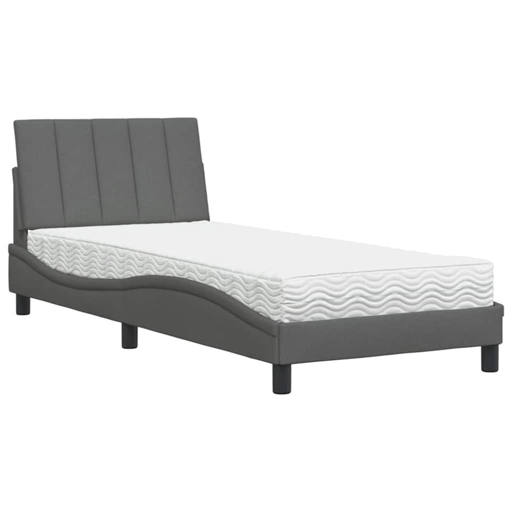 vidaXL Pat cu saltea, gri închis, 80x200 cm, textil