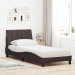 vidaXL Pat cu saltea, maro închis, 80x200 cm, material textil vidaXL Pat cu saltea, maro închis, 80x200 cm, material textil