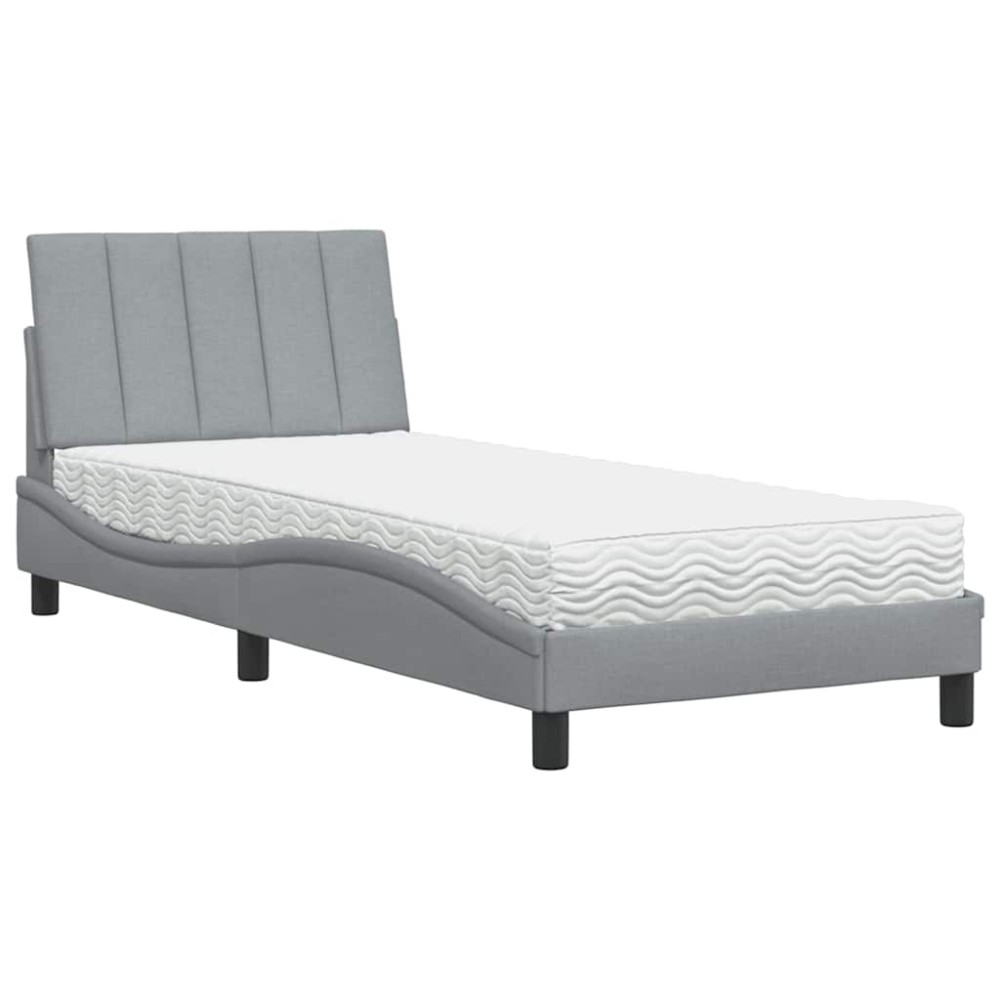 vidaXL Pat cu saltea, gri deschis, 90x190 cm, textil