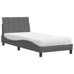 vidaXL Pat cu saltea, gri închis, 90x190 cm, textil