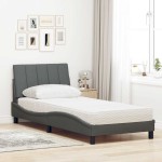 vidaXL Pat cu saltea, gri închis, 90x190 cm, textil