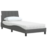 vidaXL Pat cu saltea, gri închis, 90x190 cm, textil