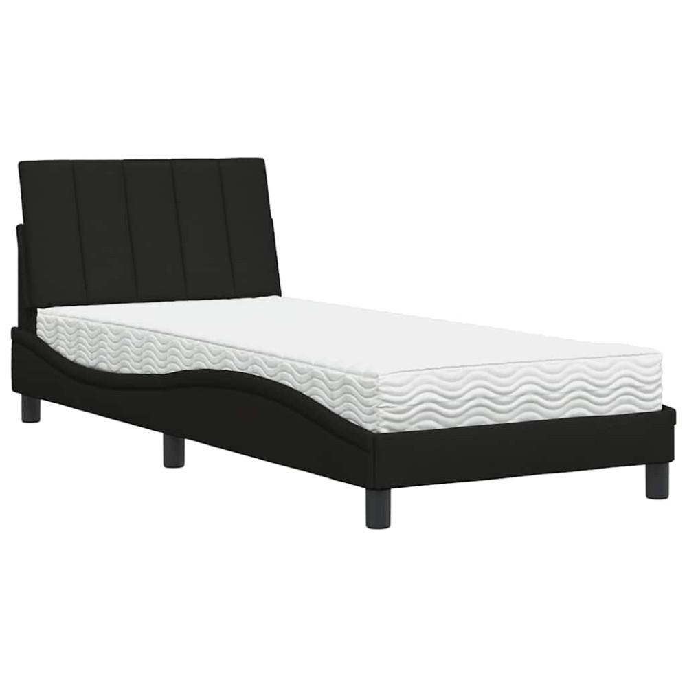 vidaXL Pat cu saltea, negru, 90x190 cm, textil