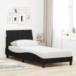 vidaXL Pat cu saltea, negru, 90x190 cm, textil