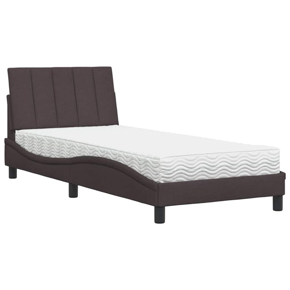 vidaXL Pat cu saltea, maro închis, 90x190 cm, textil