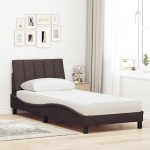vidaXL Pat cu saltea, maro închis, 90x190 cm, textil vidaXL Pat cu saltea, maro închis, 90x190 cm, textil