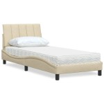 vidaXL Pat cu saltea, crem, 90x190 cm, textil vidaXL Pat cu saltea, crem, 90x190 cm, textil