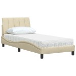 vidaXL Pat cu saltea, crem, 90x190 cm, textil vidaXL Pat cu saltea, crem, 90x190 cm, textil