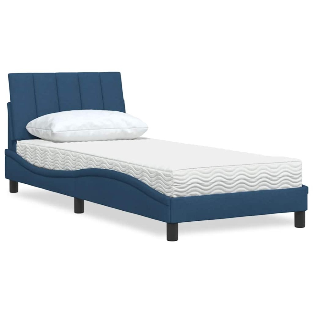 vidaXL Pat cu saltea, albastru, 90x190 cm, textil