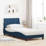 vidaXL Pat cu saltea, albastru, 90x190 cm, textil