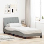 vidaXL Pat cu saltea, gri deschis, 90x200 cm, textil