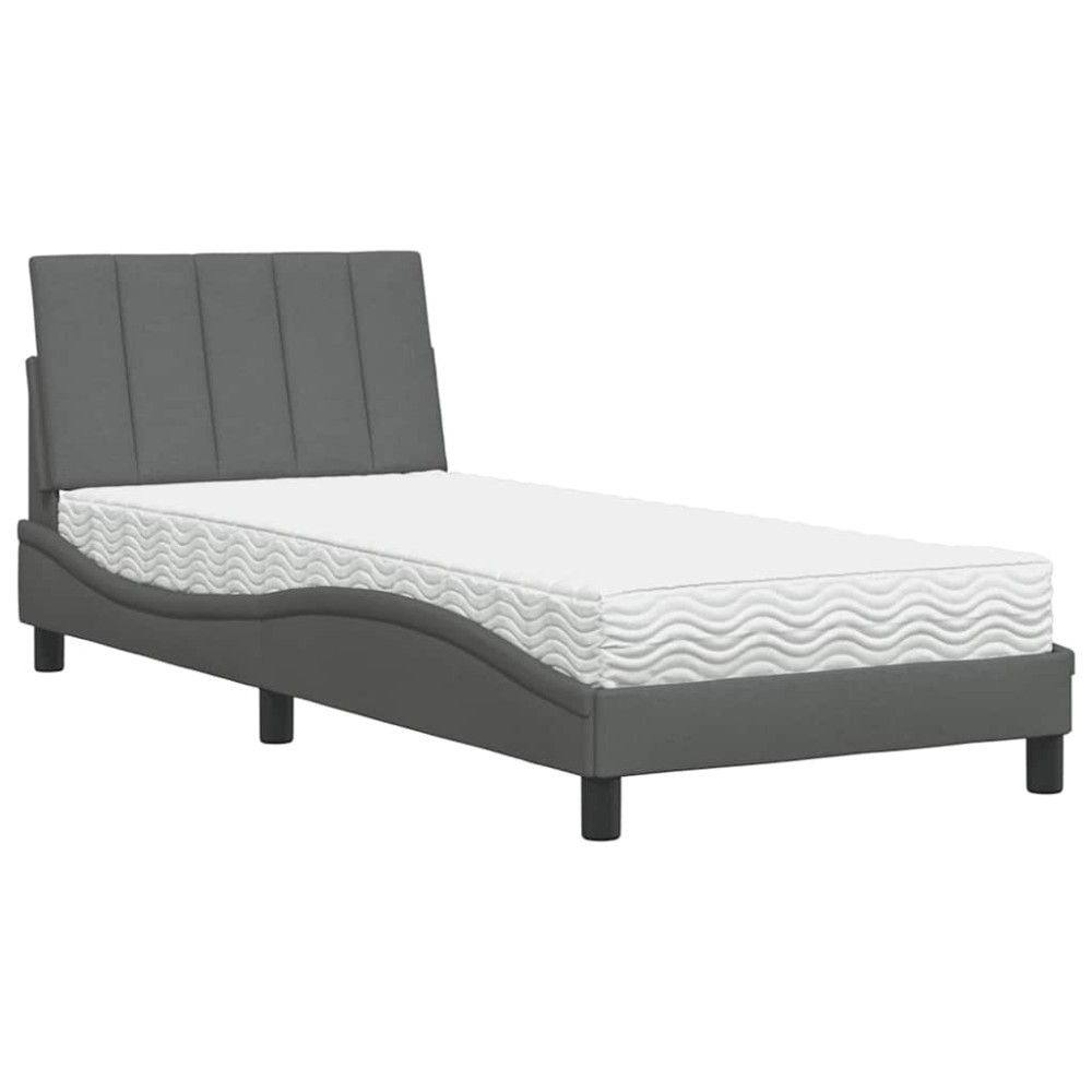 vidaXL Pat cu saltea, gri închis, 90x200 cm, textil