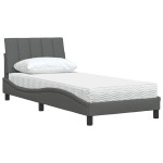vidaXL Pat cu saltea, gri închis, 90x200 cm, textil
