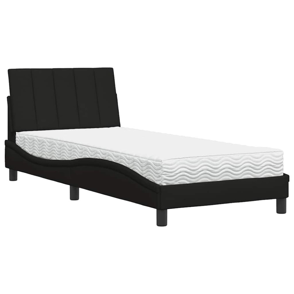 vidaXL Pat cu saltea, negru, 90x200 cm, textil