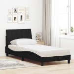 vidaXL Pat cu saltea, negru, 90x200 cm, textil