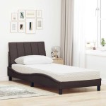 vidaXL Pat cu saltea, maro închis, 90x200 cm, textil vidaXL Pat cu saltea, maro închis, 90x200 cm, textil