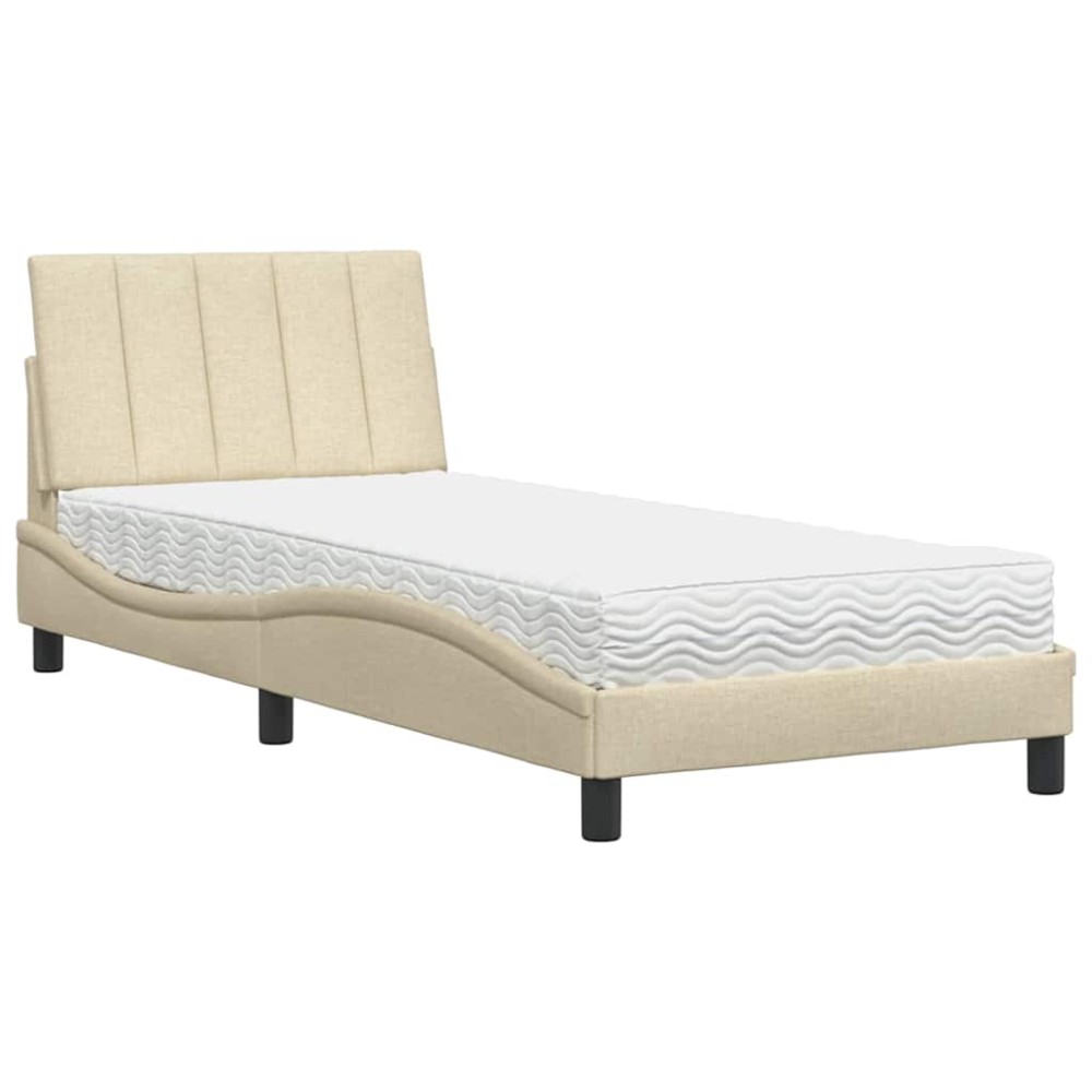 vidaXL Pat cu saltea, crem, 90x200 cm, textil