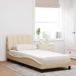 vidaXL Pat cu saltea, crem, 90x200 cm, textil vidaXL Pat cu saltea, crem, 90x200 cm, textil