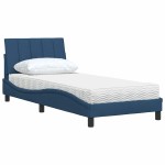 vidaXL Pat cu saltea, albastru, 90x200 cm, textil