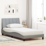 vidaXL Pat cu saltea, gri deschis, 100x200 cm, textil vidaXL Pat cu saltea, gri deschis, 100x200 cm, textil
