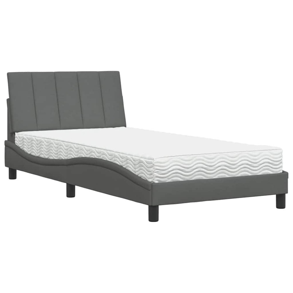 vidaXL Pat cu saltea, gri închis, 100x200 cm, textil