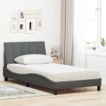 vidaXL Pat cu saltea, gri închis, 100x200 cm, textil