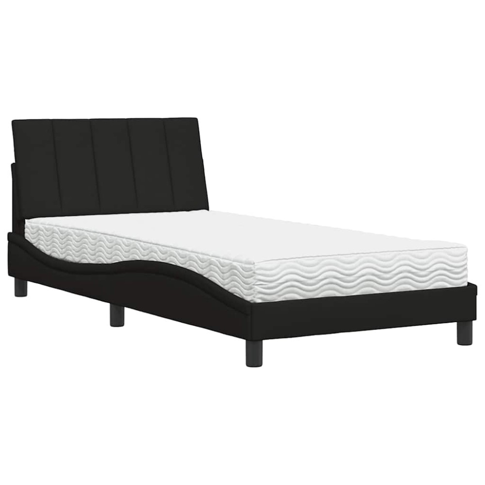 vidaXL Pat cu saltea, negru, 100x200 cm, textil