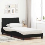 vidaXL Pat cu saltea, negru, 100x200 cm, textil