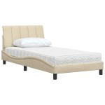 vidaXL Pat cu saltea, crem, 100x200 cm, textil