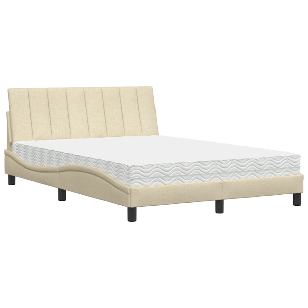 vidaXL Pat cu saltea, crem, 120x200 cm, textil