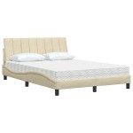 vidaXL Pat cu saltea, crem, 120x200 cm, textil