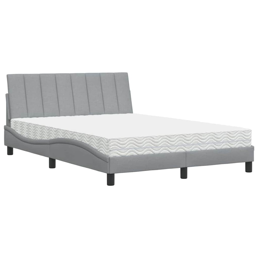 vidaXL Pat cu saltea, gri deschis, 140x190 cm, textil