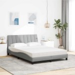 vidaXL Pat cu saltea, gri deschis, 140x190 cm, textil