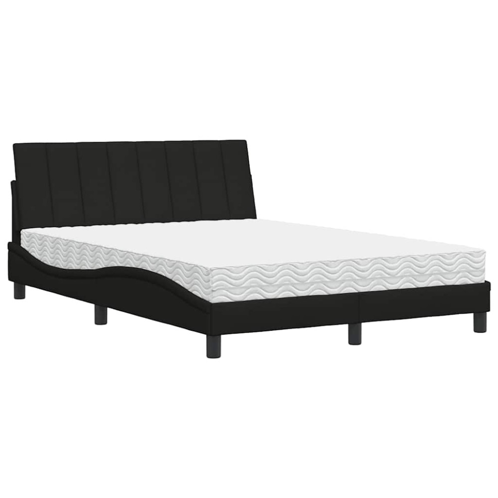 vidaXL Pat cu saltea, negru, 140x190 cm, textil