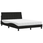 vidaXL Pat cu saltea, negru, 140x190 cm, textil
