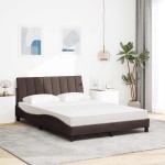vidaXL Pat cu saltea, maro închis, 140x200 cm, textil vidaXL Pat cu saltea, maro închis, 140x200 cm, textil
