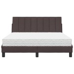 vidaXL Pat cu saltea, maro închis, 140x200 cm, textil vidaXL Pat cu saltea, maro închis, 140x200 cm, textil
