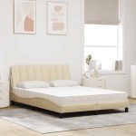 vidaXL Pat cu saltea, crem, 140x200 cm, textil vidaXL Pat cu saltea, crem, 140x200 cm, textil