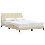 vidaXL Pat cu saltea, crem, 140x200 cm, textil vidaXL Pat cu saltea, crem, 140x200 cm, textil