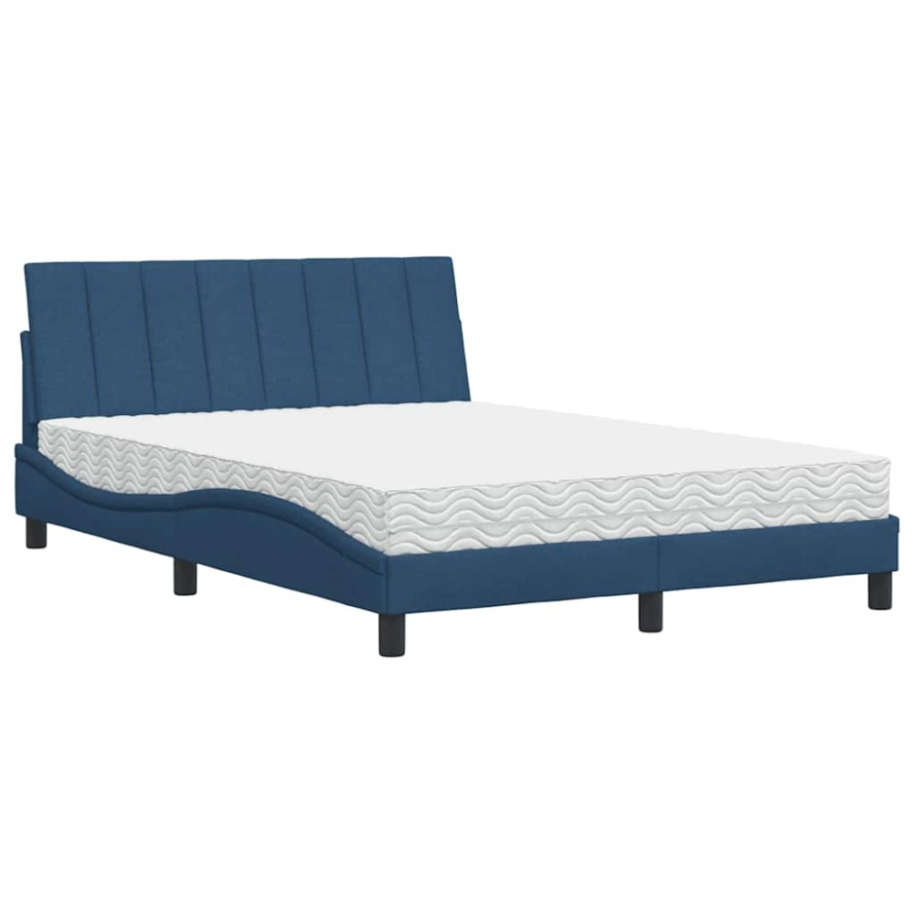 vidaXL Pat cu saltea, albastru, 140x200 cm, textil