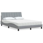 vidaXL Pat cu saltea, gri deschis, 140x200 cm, material textil vidaXL Pat cu saltea, gri deschis, 140x200 cm, material textil