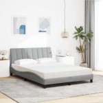 vidaXL Pat cu saltea, gri deschis, 140x200 cm, material textil vidaXL Pat cu saltea, gri deschis, 140x200 cm, material textil