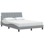 vidaXL Pat cu saltea, gri deschis, 140x200 cm, material textil vidaXL Pat cu saltea, gri deschis, 140x200 cm, material textil