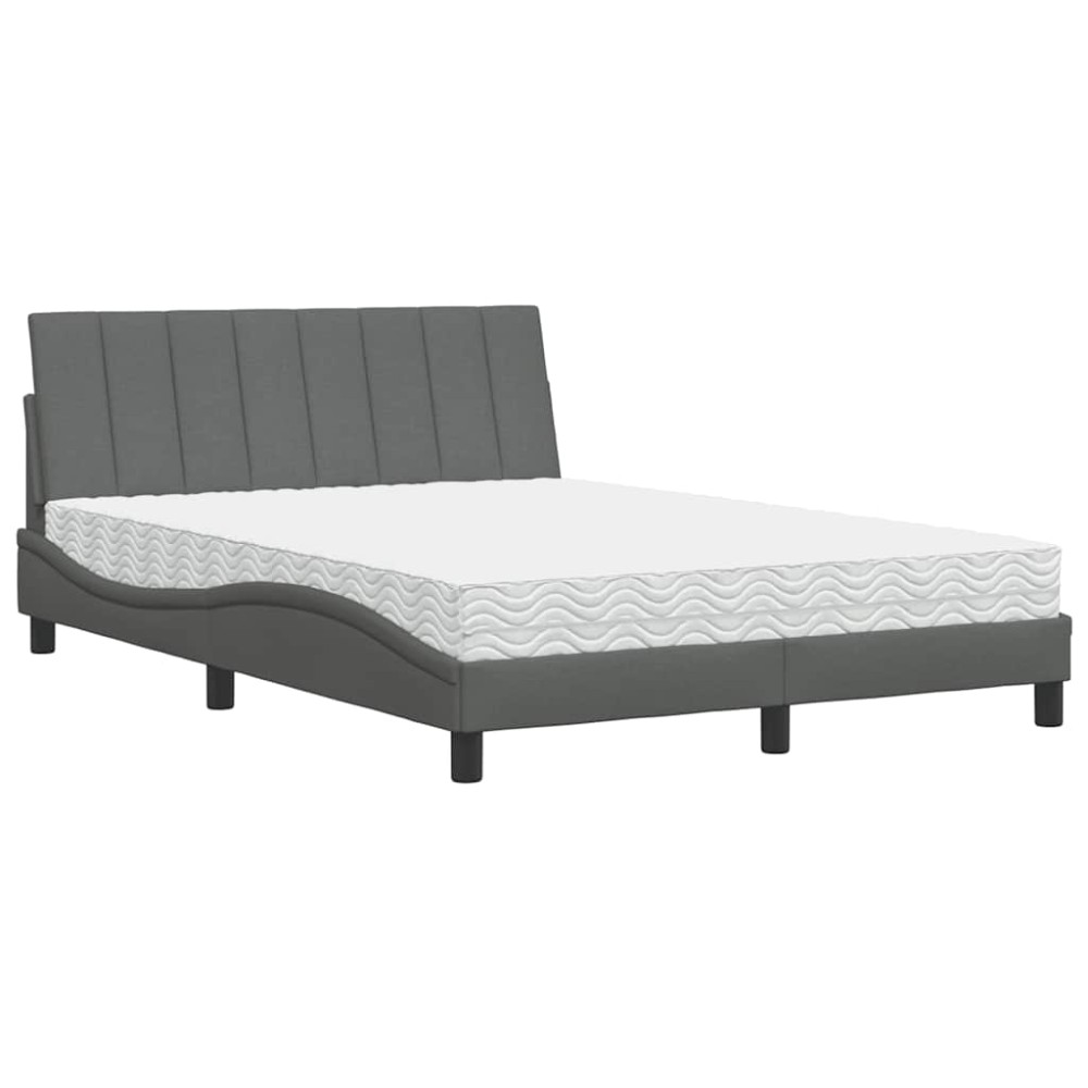 vidaXL Pat cu saltea, gri închis, 140x200 cm, textil