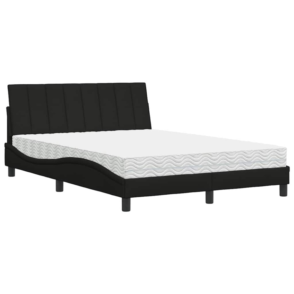 vidaXL Pat cu saltea, negru, 140x200 cm, textil