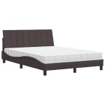 vidaXL Pat cu saltea, maro închis, 140x200 cm, textil vidaXL Pat cu saltea, maro închis, 140x200 cm, textil